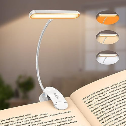 Gritin Rechargeable Book Light for Reading in Bed with 19 LED &Memory Function-Eye Caring 3 Color Temperatures,5 Brightness Levels,90 Hrs Runtime Flexible Goose Neck Clip on Light-White - color: White