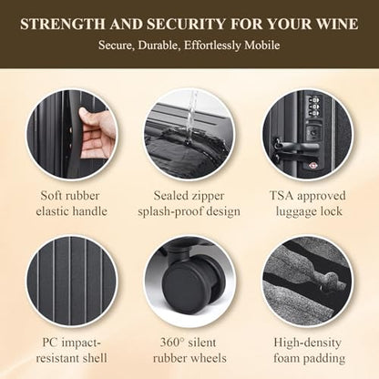 12-Bottle Wine Suitcase for Airplanes | TSA-Approved Checked Luggage | Durable PC Hard Shell & Shockproof Foam | Maximum Protection Travel Case for Airline Transport
