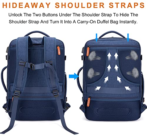 Lumesner Carry on Travel Backpacks, Extra Large 40L Flight Approved Bag for Men & Women,Expandable Suitcase Backpack With 4 Packing Cubes,Water Resistant Luggage Daypack Business Weekender Bag, Blue - color: Blue