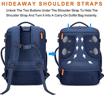 Lumesner Carry on Travel Backpacks, Extra Large 40L Flight Approved Bag for Men & Women,Expandable Suitcase Backpack With 4 Packing Cubes,Water Resistant Luggage Daypack Business Weekender Bag, Blue - color: Blue