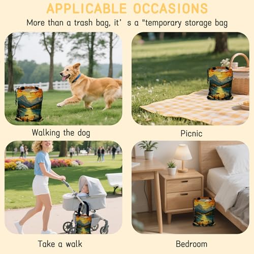 Lake in Mountains Car Garbage Bag, Small Car Trash Bag Hanging,Drawstring Car Garbage Bag with Adjustable Buckle for Car Back Seat,SUVs,Camping,Road Trips - color: Lake in Mountains