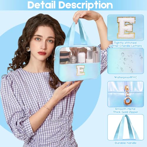Personalized Initial Clear Makeup Bag Blue Cosmetic Bag Set Large Travel Toiletry Bag, Cute Clear Make Up Bags Organizer Bag for Girlfriend Teacher Gifts Teen Girl Gifts Trendy Stuff R (Blue) - color: Blue, style: R