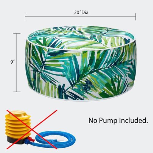 Magpie Fabrics Inflatable Stool Ottoman Pouf D20 xH9, Outdoor Round Footrest Footstool, Portable for Patio Garden Travel Camping -Green Palm Leaves - color: Green Palm Leaves
