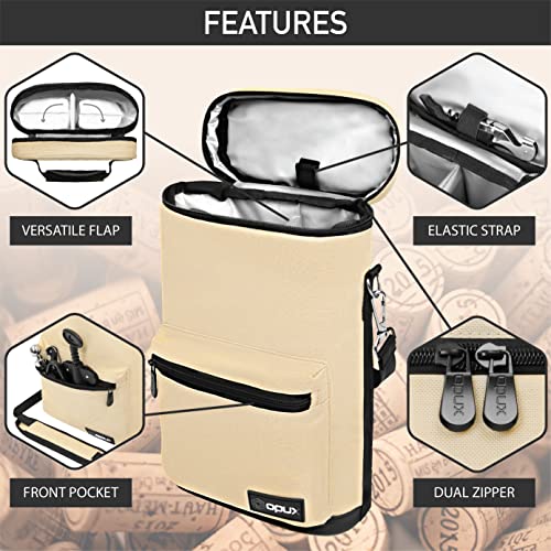 opux Wine Bag 2 Bottle Wine Tote Carrier, Insulated Wine Cooler Bag for Travel Picnic, Leakproof Portable Bottle Padded Case, Wine Gifts For Women Men Wine Lovers Christmas, Cream Beige - color: Cream Beige