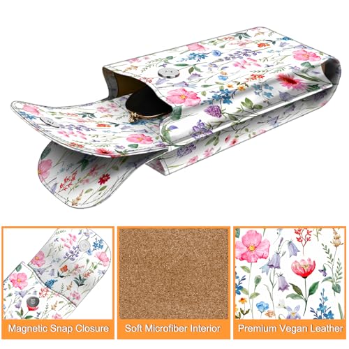 FINTIE Double Glasses Case with Carabiner Hook, Portable Vegan Leather Eyeglass Case Anti-scratch Sunglasses Pouch - color: Flower Fantasy
