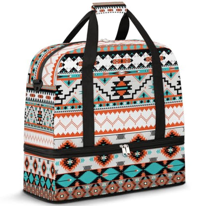 Travel Duffle Bags With Shoes Compartment for Women Men Aztec Western Ethnic Geometric Lightweigh Sports Tote Gym Bag Foldable Canvas Weekender Overnight Carry On Luggage Handle Bag - color: A04:Aztec Western