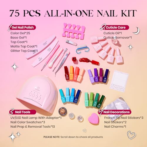 Beetles Gel Nail Polish Kit with U V Light - 45 Colors Gel Polish Set 75 Pcs One Color One Bottle Emotional Journey Kit with Top Base Coat Beauty Must Have Salon Manicure Gifts for Women - color: Emotional Journey