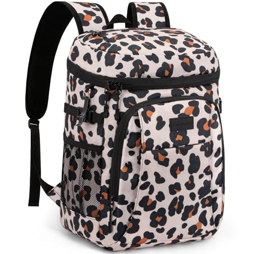 Tuwubi Cooler Backpack 35/42 Cans, Backpack Coolers Insulated Leak Proof for Men Women, Waterproof Soft Sided Lunch Camping Beach Travel Ice Chest Backpack Cooler Bag - color: Leopard Print, size: Medium
