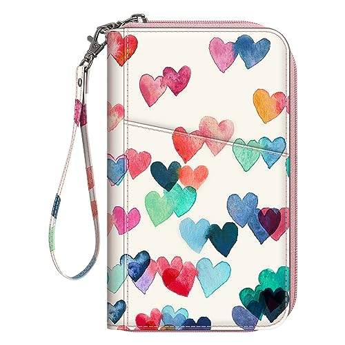 Fintie Family Passport Holder Wallet, RFID Blocking Travel Document Organizer Clutch Bag Credit Cards Case Cover for Women Men - color: Raining Hearts
