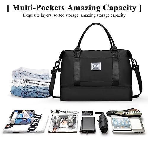 Travel Duffel Bag with Shoes Compartment, Overnight Weekender Bags for Women,Carry on Personal Item Bag，Extra Large - color: A-Black, size: Extra Large