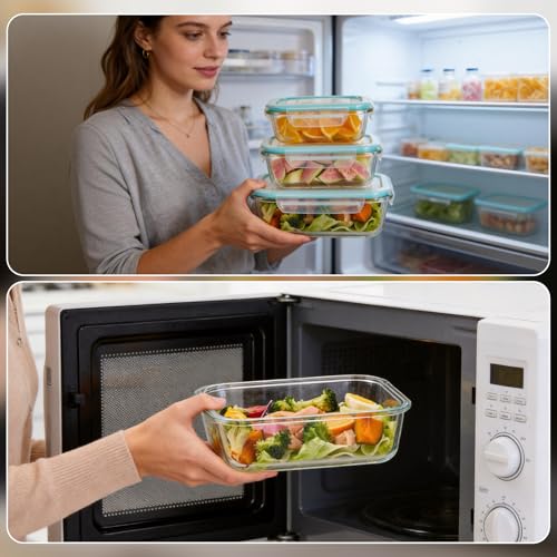 Liuruiyu Glass Food Storage Containers with Lids, 8 Pack Meal Prep Containers, Airtight Bento Boxes with Leak Proof Locking for Microwave, Oven, Freezer and Dishwasher, BPA Free（5oz to 36oz） - color: 8 Pack-(5-35oz)