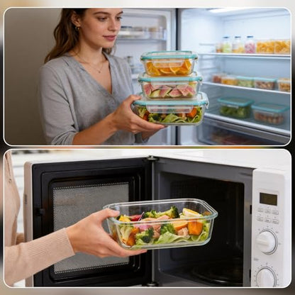 Liuruiyu Glass Food Storage Containers with Lids, 8 Pack Meal Prep Containers, Airtight Bento Boxes with Leak Proof Locking for Microwave, Oven, Freezer and Dishwasher, BPA Free（5oz to 36oz） - color: 8 Pack-(5-35oz)