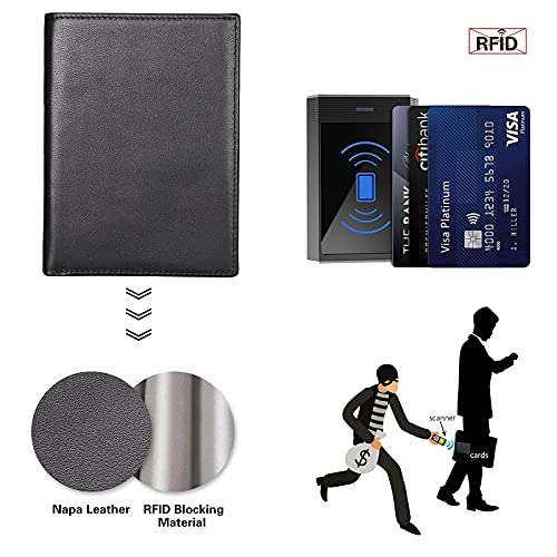 Polare RFID Blocking Napa Leather Passport Holder Travel Wallet For Men and Women (Black) - color: Black