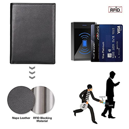 Polare RFID Blocking Napa Leather Passport Holder Travel Wallet For Men and Women (Black) - color: Black