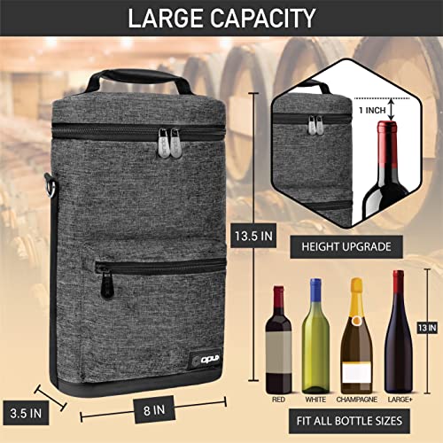 Opux 2 Bottle Wine Tote Carrier, Insulated Cooler Bag for Travel Picnic, Leakproof Padded Case, Wine Gifts for Women & Men, Charcoal Gray - color: Charcoal Gray