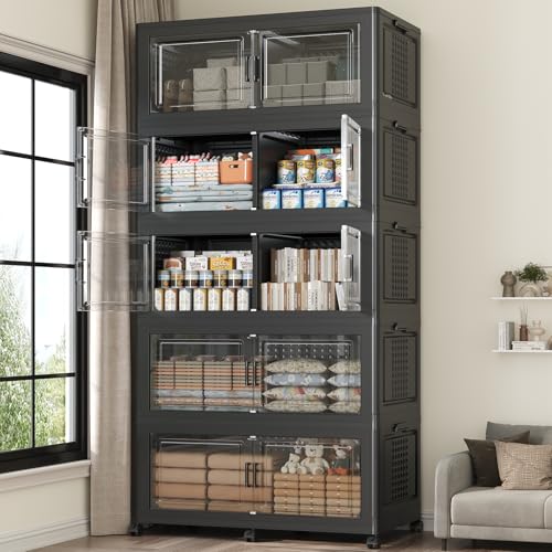 200GAL Extra Large Storage Bins with Lid, 800Qt Stackable Closet Organizers and Drawers, Collapsible Storage Bins with Wheels, Folding Containers for Home, Kitchen Office, 5Pack Black - color: Black, size: 40Gal-5Pack