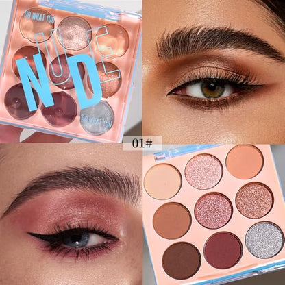 9-Color Nude Brown Eyeshadow Palette – Matte Shimmer Glitter Peach Caramel Bronze Eye Shadow Kit, High Pigment Blendable Long-Lasting Warm Neutral Makeup Palette for Daily Wear, Soft Glam & Travel - color: H01
