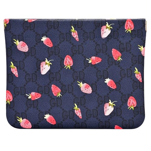 Leather Pocket Cosmetic Bag for Purse,Coin Purse Lipstick Cosmetic Accessories Organizer, Travel Kit Storage Pouch,Waterproof Portable No Zipper Self-closing (Deep Blue/Strawberry Pattern) - color: Deep Blue/Strawberry Pattern