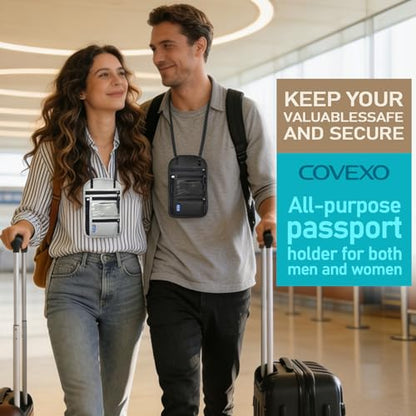 Neck Wallet for Travel, RFID Blocking Passport Holder - Slim Travel Pouch with Adjustable Strap | Holds Phone, Cards, Cash, Documents | Water-Resistant & Secure for Men & Women - color: Black
