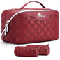 BOYATU Travel Makeup Bag Organizer: 3 Pcs Set Large Capacity Cosmetic Bags Holds 10–20 100ml Full-Size Bottles - 180°Open-Flat Make up Case 3-sec touch-up - Toiletry Bag Gift women (03-A-Red) - color: 01-F-Red