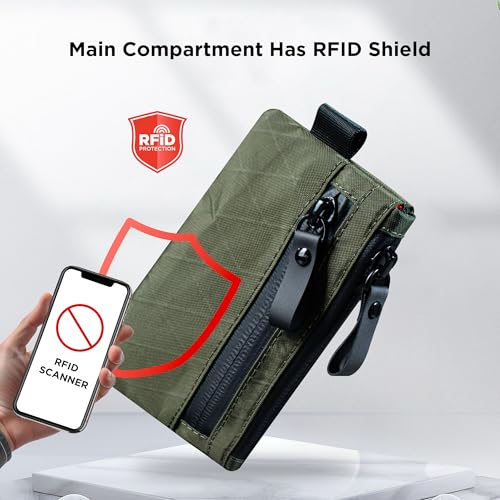 ALPAKA Zip Pouch Dark Green X-Pac- RFID-Blocking Small Cash and Card Zip Wallet with Carbon Neutral, Weatherproof Fabrics, YKK Zipper, EDC Pouch for Men Travel - color: Dark Green