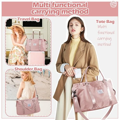 Pink Gym Bag with Wet Pocket, Foldable Travel Duffle Bag Carry On Weekender Bags for Women, Waterproof Overnight Bag for Travel, Gym, Yoga - color: X-Pink