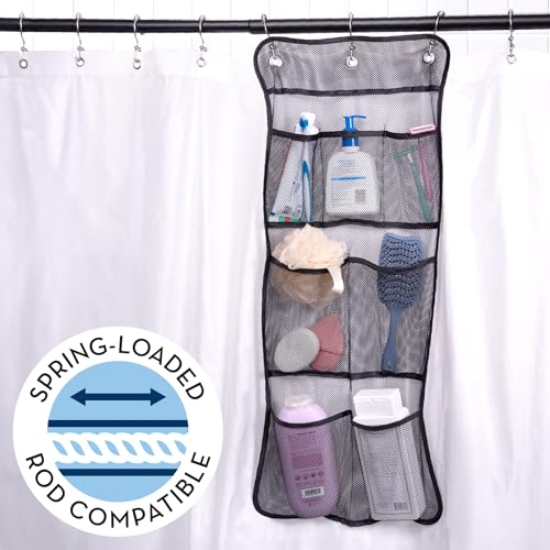 S&T INC. Shower Organizer, Shower Caddy & Bathroom Organizer, 2 Pack, Black | Quick Drying Mesh, 7 Pockets to Hold Shampoo, Soap, Loofah, and Cruise Ship Essentials - color: Black