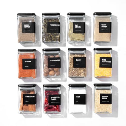 APT 1101 Glass Storage Jars with Bamboo Lid, glass canisters with airtight lids, Clear jars with lids for Spice, Cookie, Candy, Tea, Coffee Bean and Rice (Black, 4oz, set of 12) - color: Black