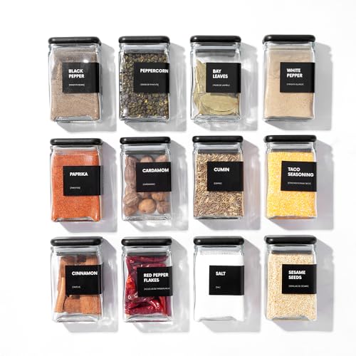 APT 1101 Glass Storage Jars with Bamboo Lid, glass canisters with airtight lids, Clear jars with lids for Spice, Cookie, Candy, Tea, Coffee Bean and Rice (Black, 4oz, set of 12) - color: Black