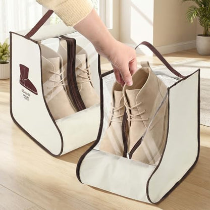Portable Boots Storage Bag, Beige Dust Proof Boots Protector Carry Bag with Handle Shoe Dust Organizer Packing for Travel and Daily Use(Medium) - size: Medium