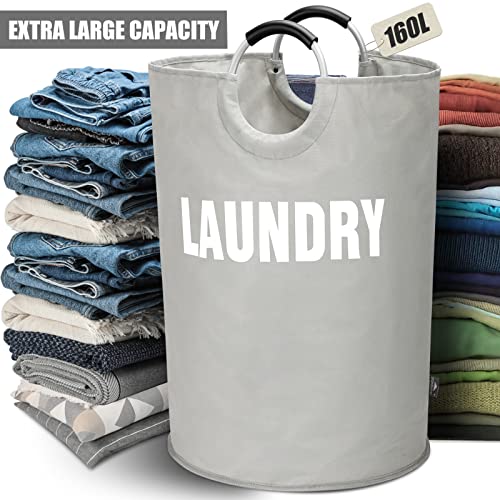 DOKEHOM 160L XX-Large Laundry Basket (7 Colors), Collapsible Laundry Bag, Foldable Laundry Hamper, Folding Washing Bin (Grey, XXL) - color: Light Grey, size: 160L