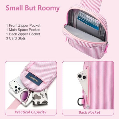Birthday Gifts for 8 9 10 11 12 Year Old Teens Girls Kids, Fanny Pack Crossbody Bag Sling Belt Bags Purse, Dorm Travel Essentials for Girls Fashion, Preppy Tween Teen Girl Gift Trendy Stuff - color: Hot Pink Stripes