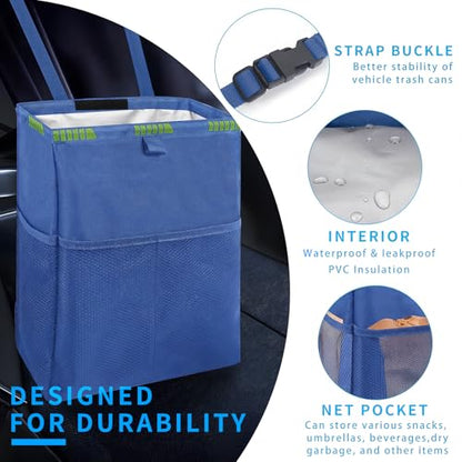 Homelove Hanging Car Trash Can with 4 Storage Pockets, Waterproof Leakproof Oxford Auto Garbage Bag, Adjustable Garbage Bag, Foldable Car Trash Bin Fit for Truck, SUV, Home, Office - color: Blue-A