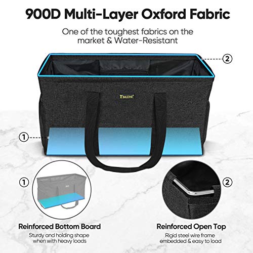 BALEINE Extra Large Utility Tote Bag with Reinforced Wire Frame, Reusable Grocery Bag for Shopping, Picnic (Black, 22''x12''x10'') - color: Black, size: 22''x12''x10''