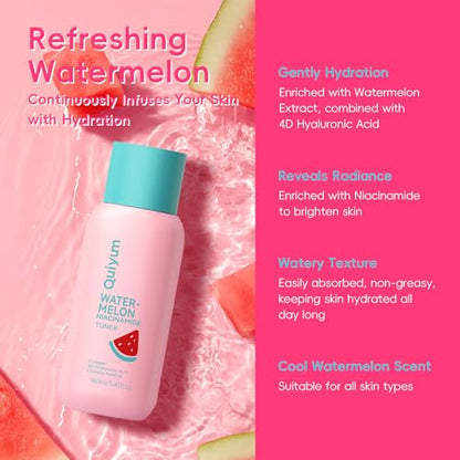 QUIYUM Watermelon & Niacinamide Skincare Set, 3pc Glow Facial Kit for Teens | 3-in-1 Daily Routine: Cleanser, Toner, Serum; Glow Up Formula with Niacinamide; Aesthetic Gift for Teenage Girls & Beginners - size: 3 Pieces