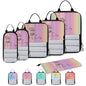 Custom 6 Set Compression Packing Cubes for Travel, Personalized Lightweight Luggage Organizer Bags with Name & Birth Flower, Expandable Large Expandable Packing Organizer, April Gradient - color: Rainbow