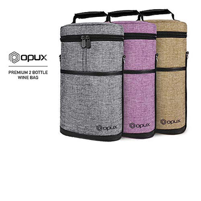opux 2 Bottle Wine Carrier Tote, Insulated Leakproof Wine Cooler Bag, Wine Travel Bag for Picnic BYOB Beach, Portable Wine Bottle Carrying Case, Gift for Wine Lover Women Men Christmas, Heather Grey - color: Heather Gray