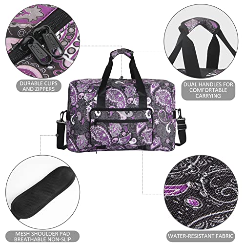 F.FETIVIN Weekender Bag Carry On Travel Duffle Medium Overnight Bag for Women(Purple Paisley) - color: 1-Purple Paisley