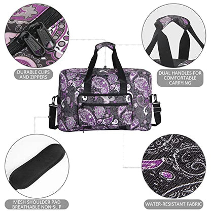 F.FETIVIN Weekender Bag Carry On Travel Duffle Medium Overnight Bag for Women(Purple Paisley) - color: 1-Purple Paisley