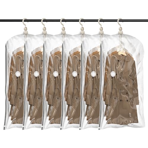 TAILI Hanging Vacuum Storage Bags, Space Saver Bags for Clothes Travel, Coats, Suits and Jackets, Clear, 6 Pack Short, 31 x 15 x 40 inches - color: Clear, size: 6 Large