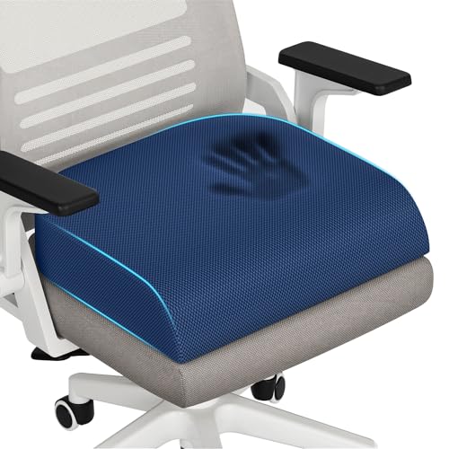 TranquilRelax Large Seat Cushion, Memory Foam Cushion for Long Sitting Hours on Office Chair, Home & Car, Non-Slip Chair Pad for Relieving Back & Sciatica & Hip & Coccyx Pain (Blue) - color: Blue, size: Large