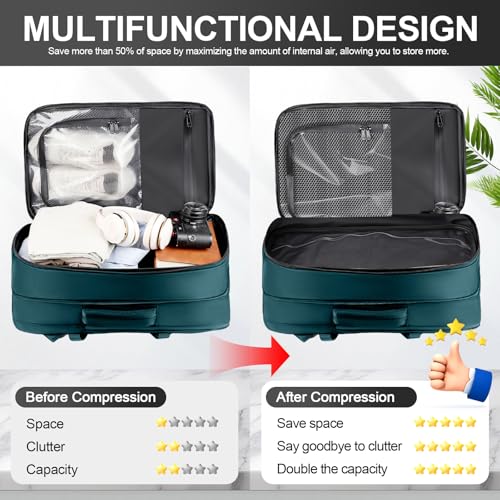 Vacuum Seal Backpack Travel with Pump, Expandable Vacuum Backpack with Air Compression System, Airback Vacpack TSA Lock Water Resistant Carry-On Luggage (Blue) - color: Blue