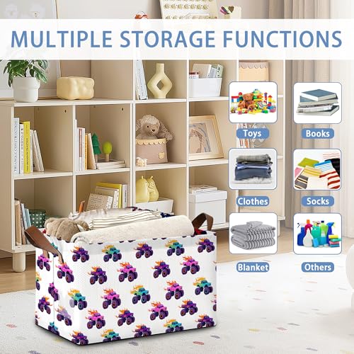 Funny Car Storage Baskets,Foldable Organizer Bin with Handles for Home Living Room Bedroom Closet Box 17x11.5x10Inch - color: Funny Car
