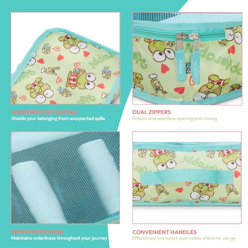 Sanrio's Hello Kitty Packing Cubes - 5 Piece Packing Cube Bags - Travel Essentials - Suitcase Luggage Organizer Set - Hello Kitty and Friends, My Melody, Kerromi, Kerropi, Badtz-Maru (Kerropi) - color: Green