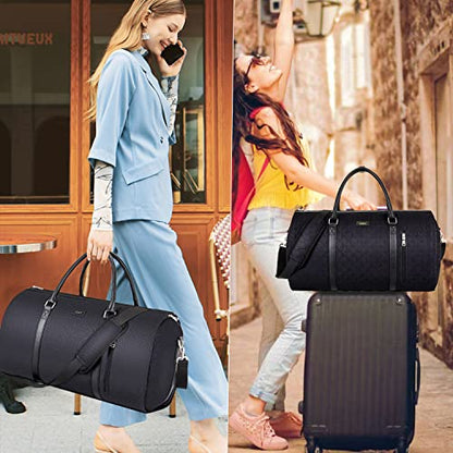 Garment Bag for Travel Convertible Carry On Garment Bag Large Travel Duffel Bags for Women 2 in 1 Hanging Suitcase Suit Travel Bags for Women & Men 3pcs Set - color: G-black Houndstooth