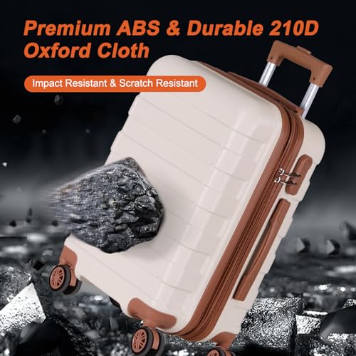 SUPER DEAL 21 Inch Carry On Luggage, Expandable Hardshell Spinner Suitcase with 360-Degree Wheels Height Adjustable Handle for Travel Business Trip, Cream White - color: Cream White