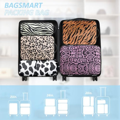 Travel Animal Skin Print Compression Packing Cubes Set - Slim-Fold Packing Organizers -Travel Essential Bag for Clothes Shoes Cosmetics Toiletry 7 Piece - color: Black-10