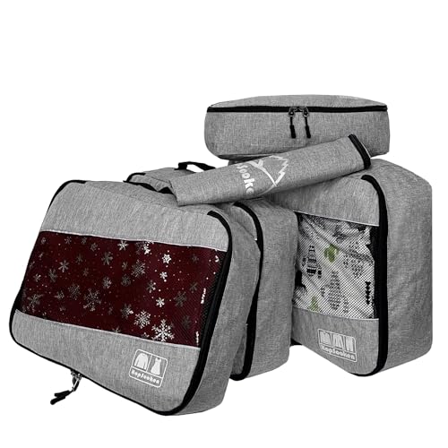 5 Set Packing Cubes for Travel Large Suitcase Luggage Organizer Bags Travel Accessories Vacation 4 Cubes 1 Laundry Pouch Bag - color: Snow Gray