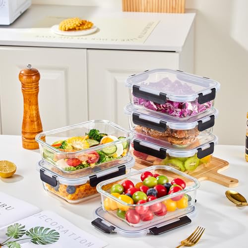 Liuruiyu 8 Pack 36OZ Glass Food Storage Containers with Lids, Meal Prep Containers, Airtight Bento Boxes with Leak Proof Locking for Microwave, Oven, Freezer and Dishwasher, BPA Free - color: 8 Pack-(36oz)