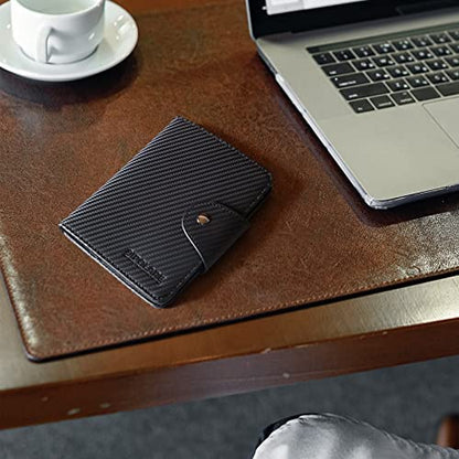 Polare Full Grain Leather Slim and Soft RFID Blocking wallet For Men Snap Bifold Travel Wallet Passport Holders 2 Passports (Carbon Black) - color: Carbon Black